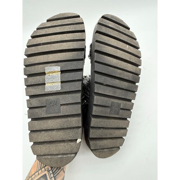 H&M Black Faux Leather Braided Hook & Loop Chunky Gladiator Sandals Women's 8.5 - Picture 7 of 7